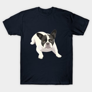 Black and White French Bulldog - Vector Art Portrait T-Shirt